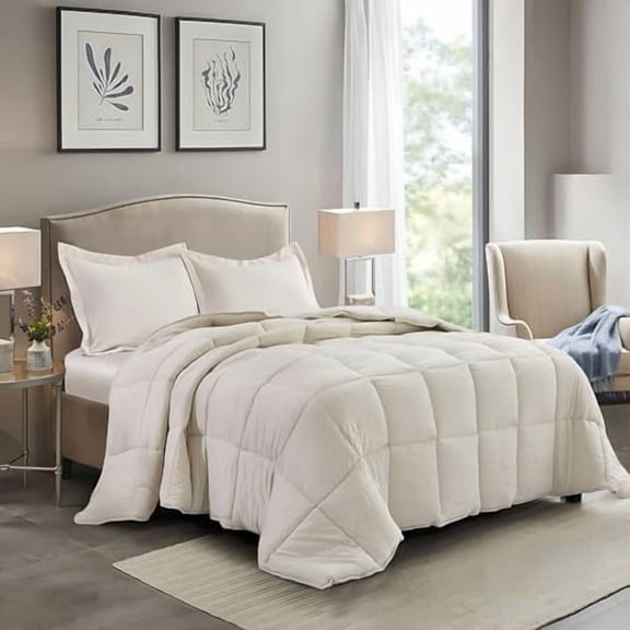 Pre Washed Down Alternative Comforter Set Twin - Reversible Chic Quilt Design - Box Stitched with 4 Corner Tabs - Lightweight for All Season - Camel Duvet Comforter with 2 Pillow Shams