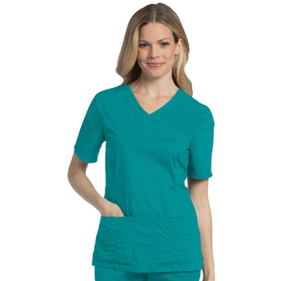 Pre-Washed by Landau Women's Mock Wrap Solid Scrub Top