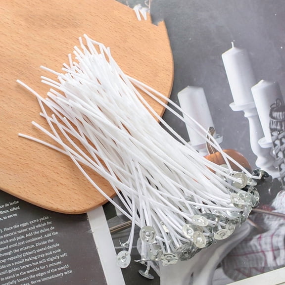 Pre-Waxed Cotton Core Wicks with Metal Sustainer Tabs for DIY Candle Making White 15~15.5x0.15cm about 100pcs/bag