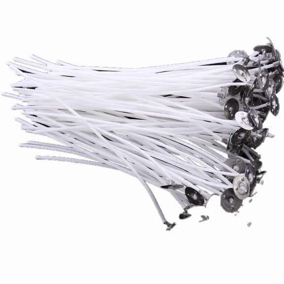 Pre-Waxed Cotton Core Wicks with Metal Sustainer Tabs for DIY Candle Making White 15cm