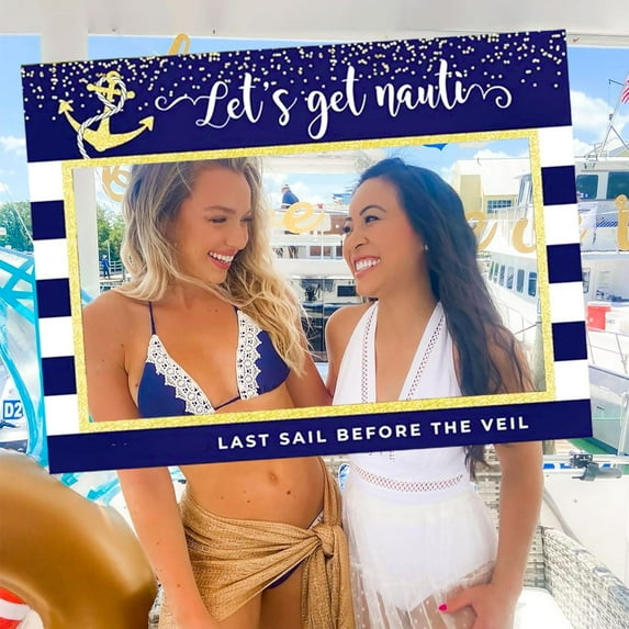 Pre-Wedding Sailing Party Photo Frame Props - Navy Blue Gold Anchor Chain Backdrop Bride's farewell bachelorette commemorative party decoration