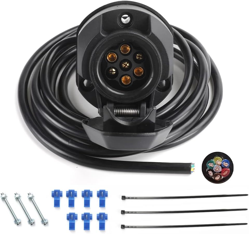 PreWired 12V 7 Pin Towing Trailer Socket Wiring Harness Ideal for RVs, Trucks, and Caravans