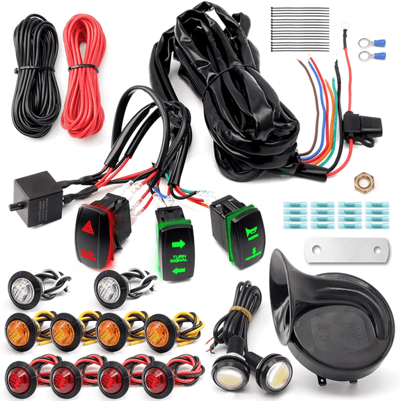 Pre-Wired ATV UTV Turn Signal Kit Universal Dirt Bike Street Legal Kit with Horn Reverse Hazard Turn Light Rocker Switch & Flasher Relay Fuse Side by Side Blinker Kit for Polaris Can-Am Golf Cart