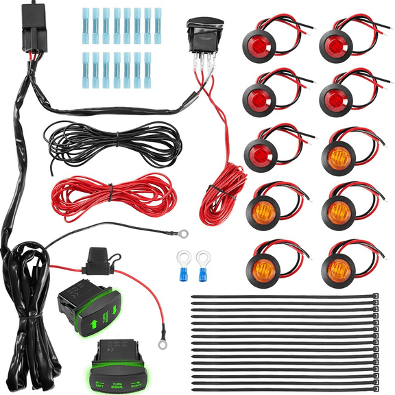 Pre-Wired ATV UTV Turn Signal Kit  Universal Street Legal Kit with Rocker Switch & Relay Fuse  Compatible with Polaris RZR Ranger Turbo Can-Am SxS  (Vertical&Horizontal Switch)