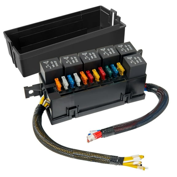 Pre-Wired Fuse Relay Box 12V Fuse and Relay Box with 11 Way ATC/ATO Blade Fuses and 6 Slot 4 Pin Relay Panel 12 Vlot Fuse Relay Block for Auto Car Boat Truck Marine Boat