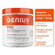 The Genius Brand Genius Pre - Clean Pre-Workout Powder for Energy, Focus & Fitness Support - No Artificial Flavors, Preservatives, or Proprietary Blends - Non-GMO - 20 Servings - Sour Cherry