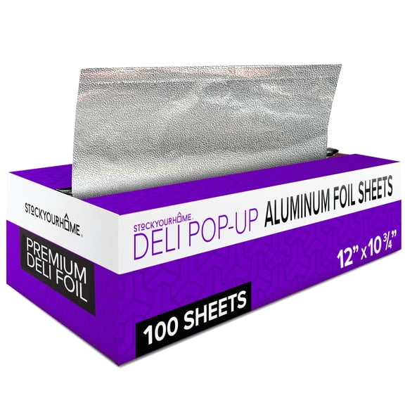 Pre-cut Deli Aluminum Foil Sheets,100 Count 12x10 Heavy Duty Pop Up Foil Sheets for Restaurants, Disposable Foil Sheets for Food, Tin Foil Sheets for Burrito, Hot Dogs, or Sandwich