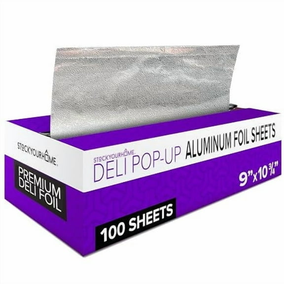 Pre-cut Deli Aluminum Foil Sheets,100 Count 9x10 Heavy Duty Pop Up Foil Sheets for Restaurants, Disposable Foil Sheets for Food, Tin Foil Sheets for Burrito, Hot Dogs, or Sandwich