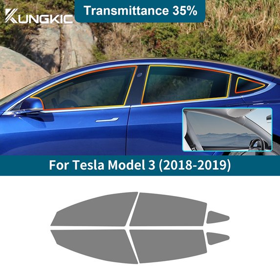 Pre-cut Window Film Tint Kit for 2018-2019 Tesla Model 3 All Side Car Privacy Shield Infrared and UV Reduction for Side Windows 35% VLT, 6pcs