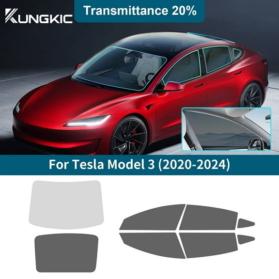 Pre-cut Window Film Tint Kit for Tesla model 3 Solar Film PVC Complete Vehicle Set UV Reduction, Car Front Gear 80% Other 20%, 8pcs