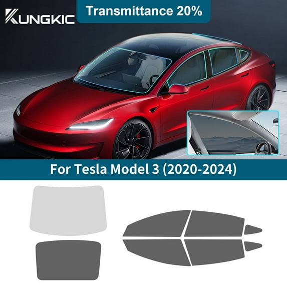 Pre-cut Window Film Tint Kit for Tesla model 3 Solar Film PVC Complete Vehicle Set UV Reduction, Car Front Gear 80% Other 20%, 8pcs