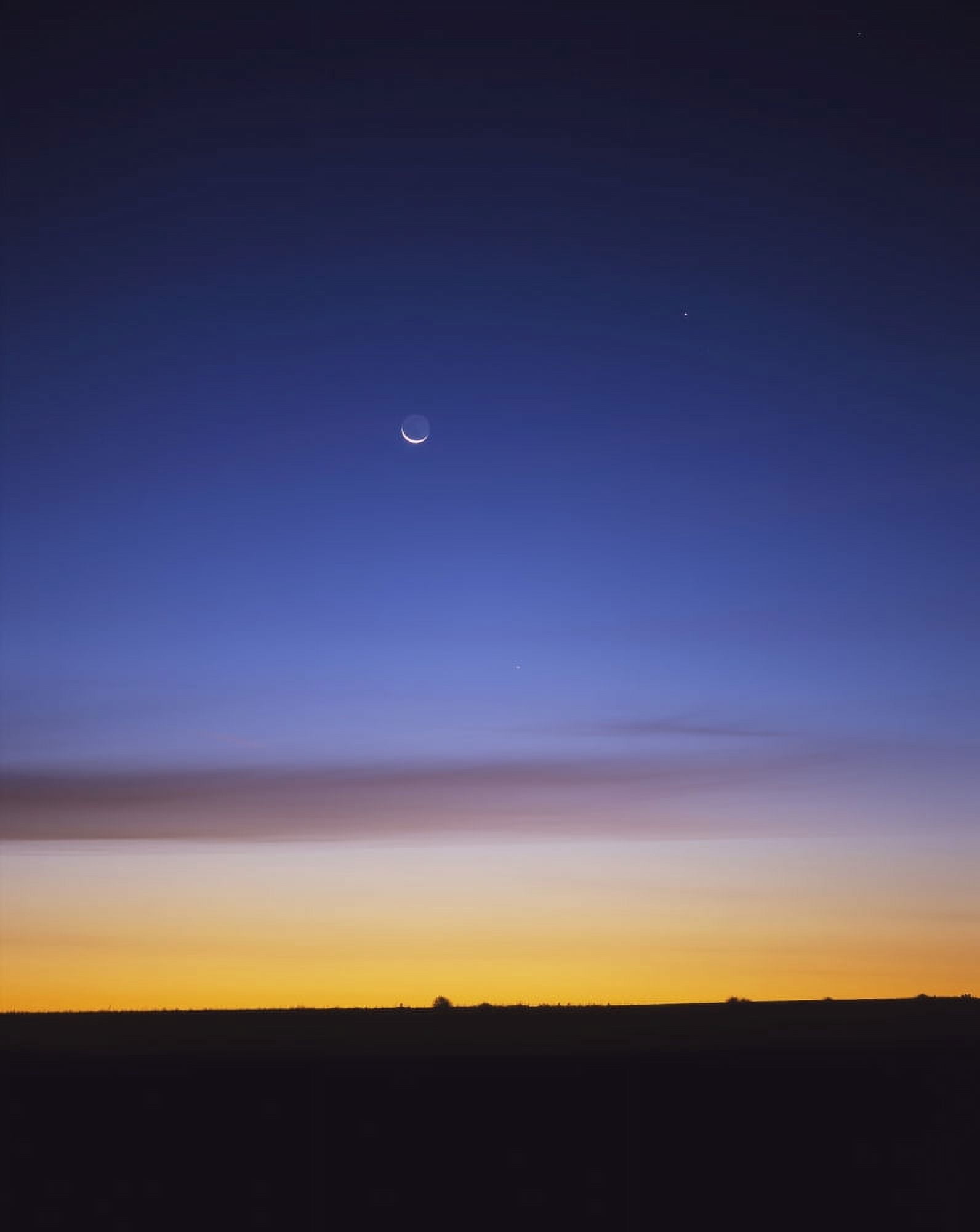 Pre-dawn sky with waning crescent moon Jupiter at top and Mercury at lower center Canvas Art - Alan DyerStocktrek Images (13 x 16)
