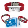 thumbnail image 1 of Pre-engraved "DIABETES TYPE 1" Red Sport Silicone Alert Bracelet for Men and Women. Includes an Emergency Medical Card, Medical Alert Sleeve & Complimentary 12-Month Access PHR!, 1 of 7