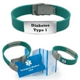 thumbnail image 1 of Pre-engraved "DIABETES TYPE 1" Teal Sport Medical Bracelet for Men and Women. Includes an Emergency Medical Card, Medical Alert Sleeve & Complimentary 12-Month Access PHR!, 1 of 7