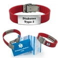 thumbnail image 1 of Pre-engraved "DIABETES TYPE 2" Red Sport Silicone Alert Bracelet for Men and Women. Includes an Emergency Medical Card, Medical Alert Sleeve & Complimentary 12-Month Access PHR!, 1 of 7