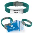 thumbnail image 1 of Pre-engraved "DIABETES TYPE 2" Teal Sport Medical Bracelet for Men and Women. Includes an Emergency Medical Card, Medical Alert Sleeve & Complimentary 12-Month Access PHR!, 1 of 7