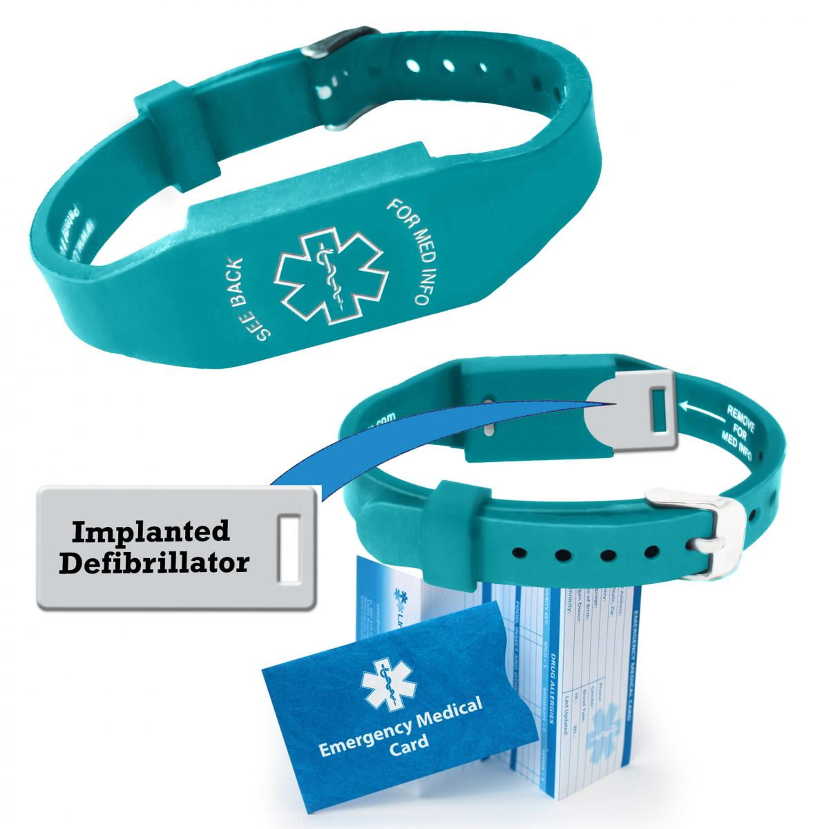 Defibrillator medical store alert bracelets