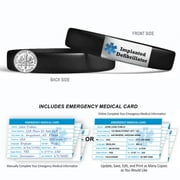 Universal Medical Data Medical Alert Bracelets Waterproof Silicone and Stainless Steel Implanted Defibrillator Medical ID Bracelet with Emergency Medical Card, Black