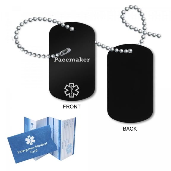 Pre-engraved "PACEMAKER" Anodized Aluminum Medical Alert Tags for Men and Women. 27” Chain, Medical Information Card, Complimentary 12-Month Access PHR Personal Health Record!