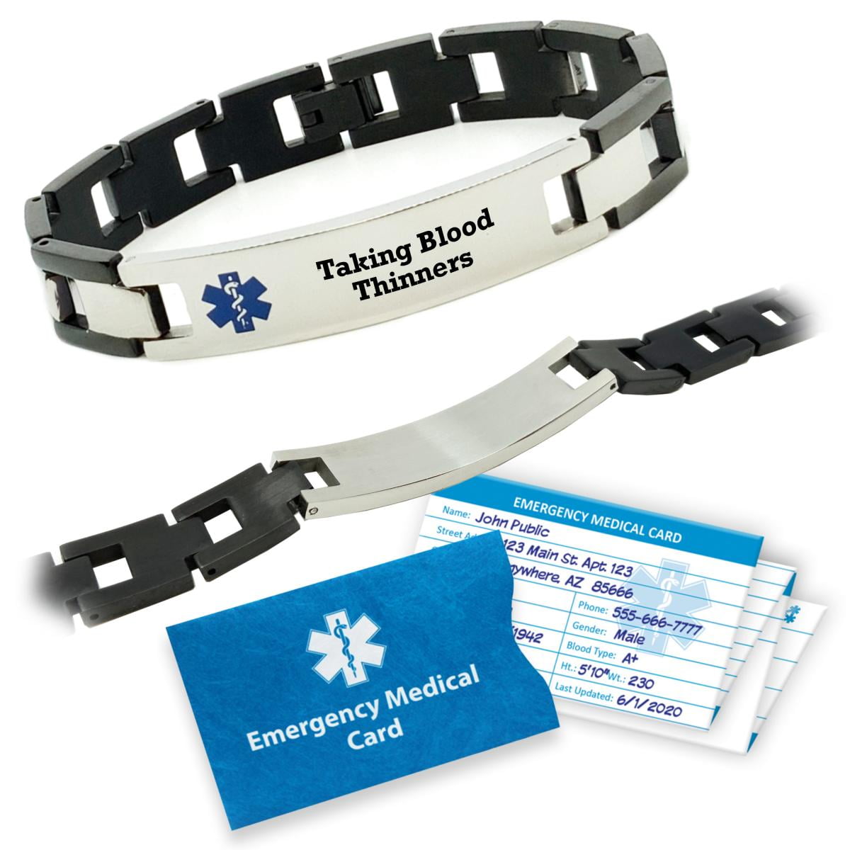 Diabetes Insulin Dependent Medical ID Alert Bracelet Mediband Silicone  Wristband Reversible Designer Black Stripe