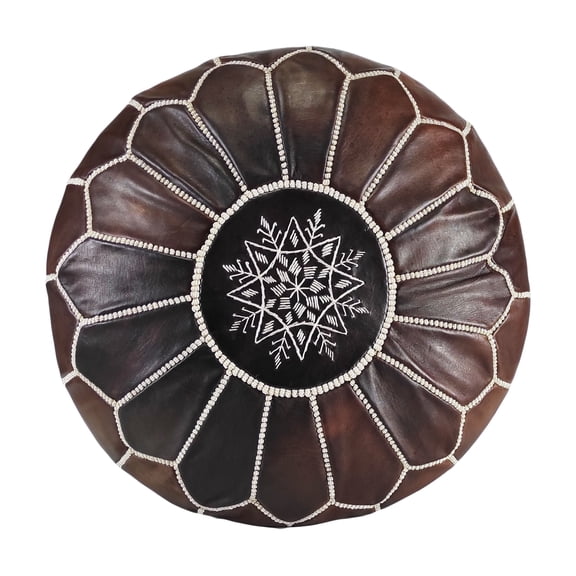 Pre-filled Genuine Leather Moroccan Ottoman, Handmade Leather Pouf Footstool, Chocolate Brown