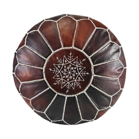 Pre-filled Genuine Leather Moroccan Ottoman, Handmade Leather Pouf Footstool, Rustic Brown