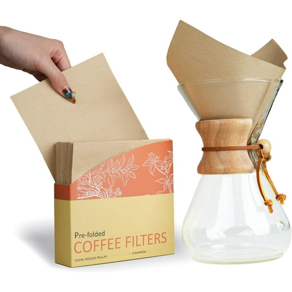 Pre-folded Natural Unbleached Coffee Filters - 50 Pack, Compatible with Pour-Over Coffee Makers