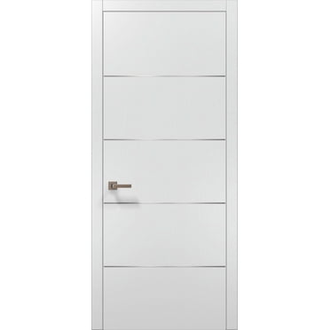 Sartodoors Pre-Hung Modern White Interior Door with Strips, Planum European Minimalist Design for Bedroom, Bathroom, or Closet - 24x80 inches