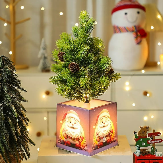 Pre-lit 14.2" Small Christmas Tree, Artificial Mini Christmas Tree with Light-Up Pot, Battery Powered Tabletop Xmas Tree Night Light for Table Desk Home Christmas Decor