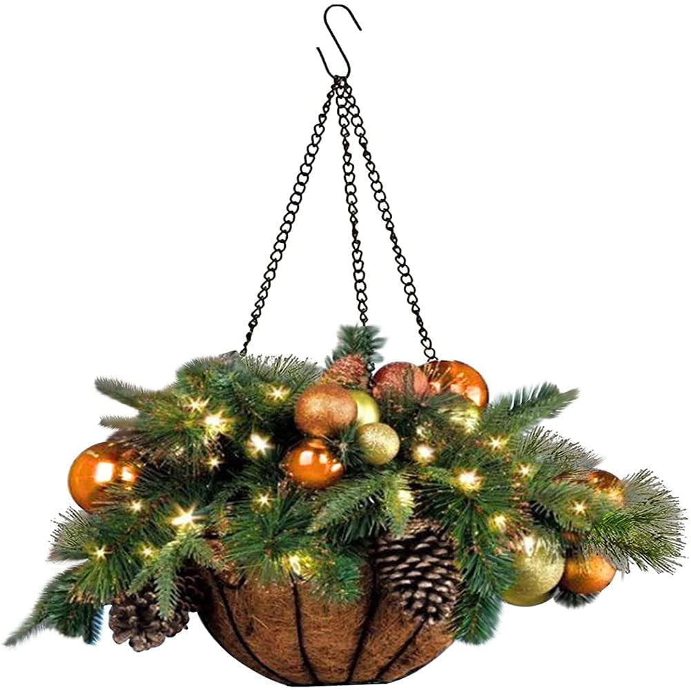 Prelit Artificial Christmas Hanging Basket Flower Flocked with Mixed