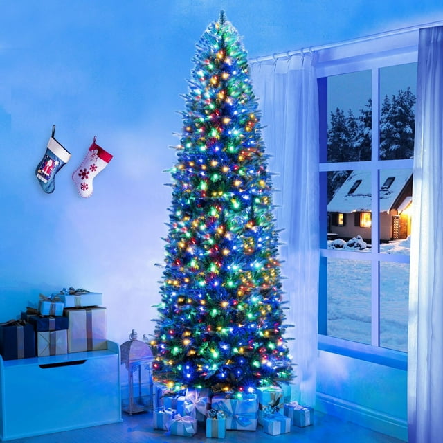 Prelit Artificial Christmas Tree Hinged Xmas Tree with MultiColor Lights by Naomi Home 9 FT
