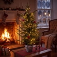 Pre-lit Artificial Christmas Tree with Metal Bucket Base, Battery ...