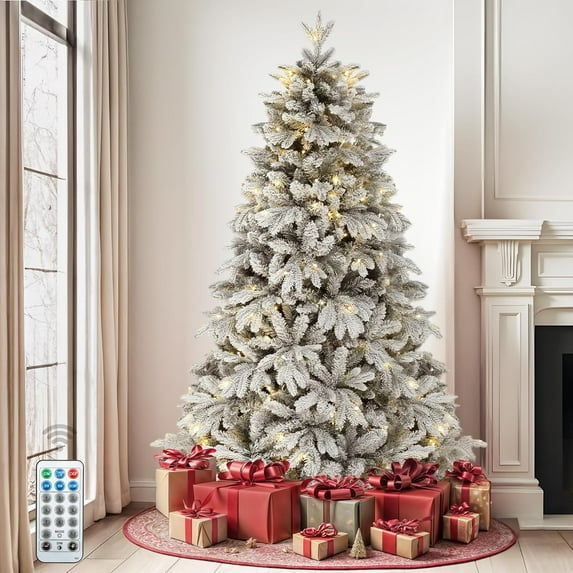 Pre-lit Artificial Christmas Tree, Spruce Prelit Christmas Trees for Home, Office, Party with 1000 Thickened Branch Tips & 250 UL Listed Lights Green, Automatic Branches with Remote Control