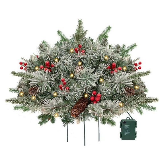 Pre-lit Artificial Christmas Tree Urn Filler, 19×20 Inch Christmas Urn Filler with Lights, Christmas Porch Decorations, Faux Christmas Planter Filler for Flowerpot(Without Battery)
