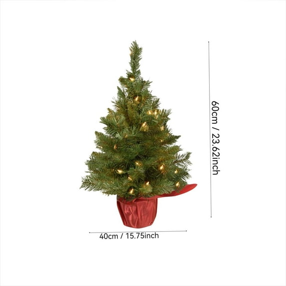 Pre-lit Artificial Mini Christmas Tree | 15.75"x23.6" Tabletop Christmas Tree with LED Lights, Battery Operated Small Xmas Pine Tree with Burlap Base for Home Christmas Decor (Red Light)