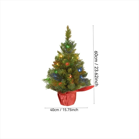Pre-lit Artificial Mini Christmas Tree | 15.75"x23.6" Tabletop Christmas Tree with LED Lights, Battery Operated Small Xmas Pine Tree with Burlap Base for Home Christmas Decor (Colorful Light)