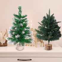 Pre-lit Artificial Mini Christmas Tree, Tabletop Green Xmas Tree with Red Base for Holiday Home, Office, or Party Decor