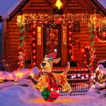 Pre-lit Christmas Decorative Flat Animal Lights,Glittering Dog with Strip Lights for Outdoor,Christmas Decorations,Glowing Animals,LED Garden Waterproof Creative Lamp,Yard Lawn Decorations