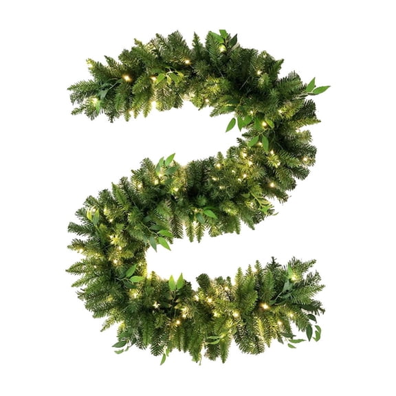 Pre-lit Christmas Garland with Warm White LED Lights – Battery Operated Pine Needle Wreath with DIY Decorations – Holiday Mantel, Staircase, Porch & Tabletop Decor