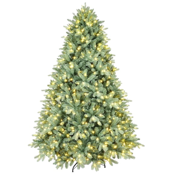 Mayhihi 7ft Pre Lit Artificial Christmas Tree, Blue Spruce with Metal Hinges and Foldable Base for Indoor Outdoor Use