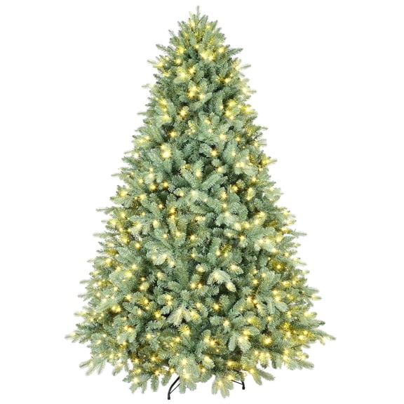 Mayhihi 7ft Pre Lit Artificial Christmas Tree, Blue Spruce with Metal Hinges and Foldable Base for Indoor Outdoor Use