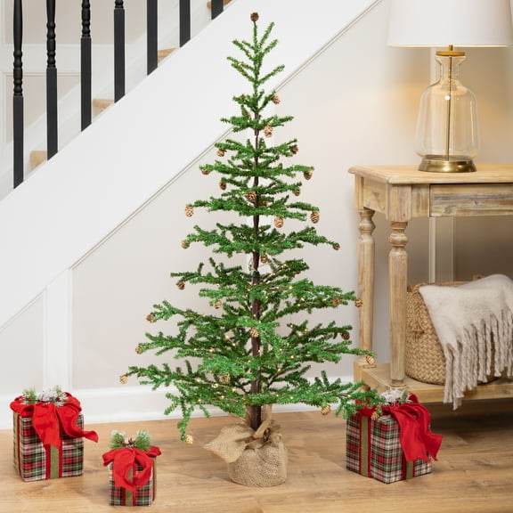 Northlight Pre-lit Christmas Tree with Pinecones and Burlap Base - 4' - Clear Lights