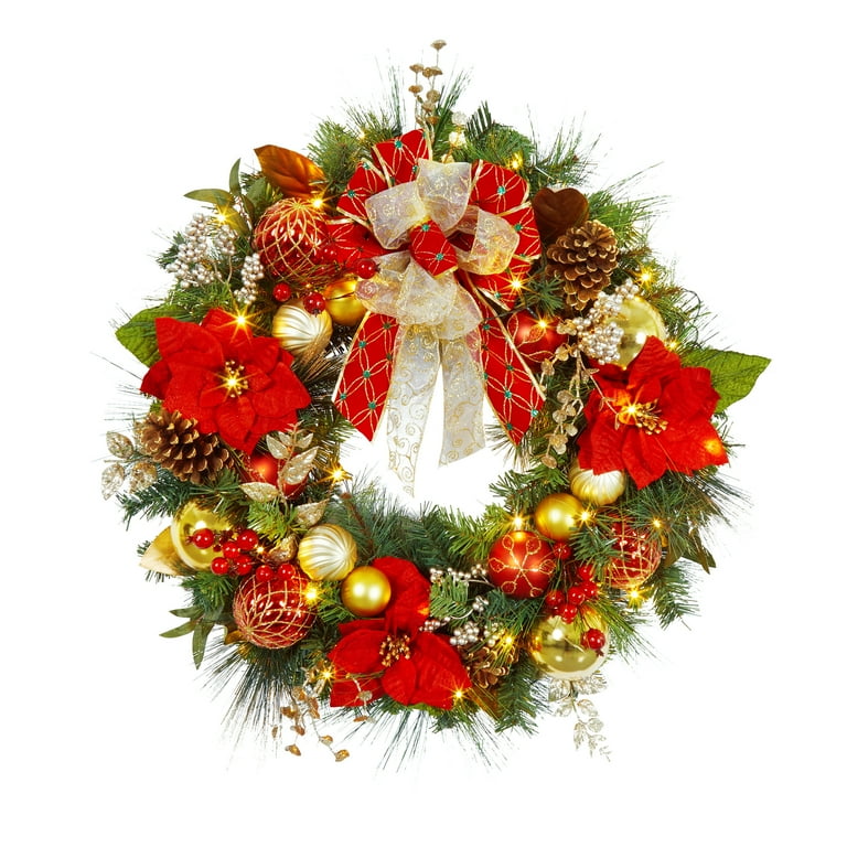 Pre-lit Christmas Wreath for Front Door, 30 Inch Christmas Wreath