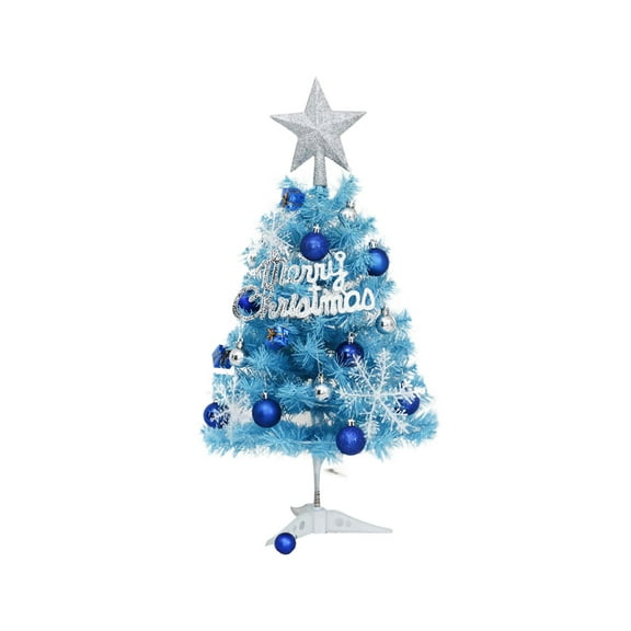 Pre-lit Flocked Artificial Christmas Tree Blue Decor Set with LED Lights Including Ornaments, Premium PVC Material Holiday Decor for Home Office, 45Cm Unlit Model