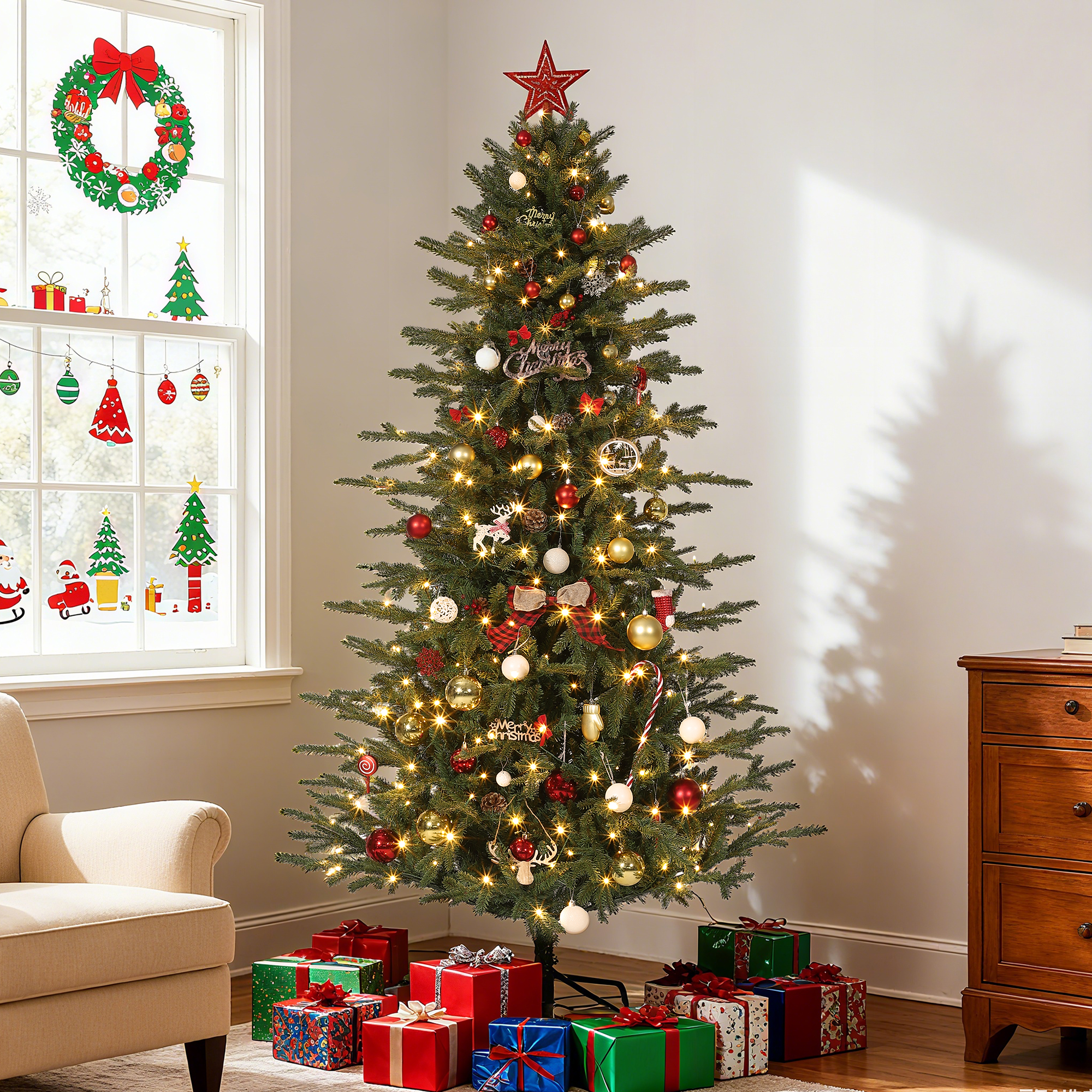 Pre lit Lighted Artificial Christmas Tree With Warm White And Colorful 
