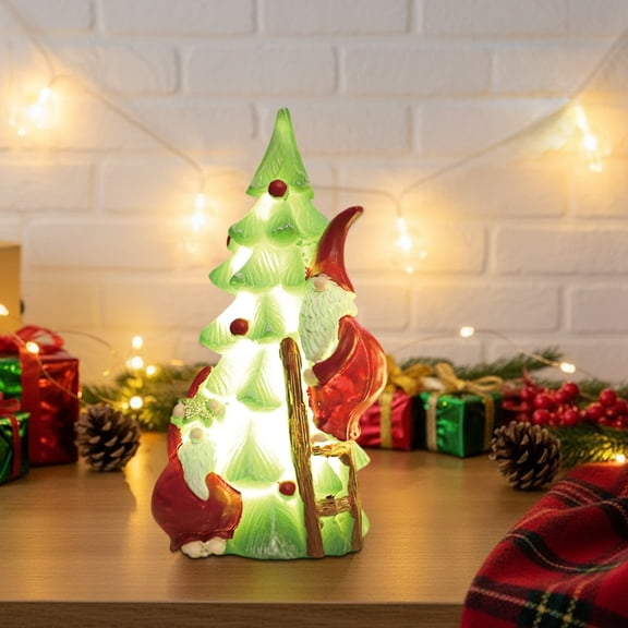 Taicans Pre-lit Mini Christmas Tree - 5.9"x3.1"x2.8" Luminous Resin Tree Decor,Santa Claus Design,Compact Size for Desktops/Bookshelves,Holiday Window Display,Durable & Easy Maintenance