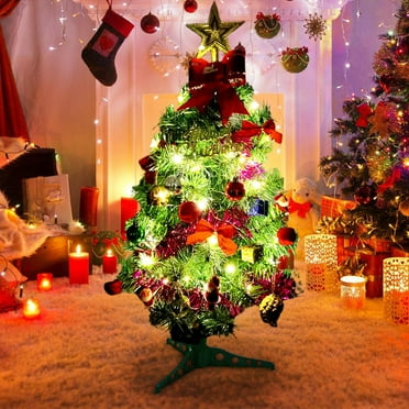 Pre-lit Mini Christmas Tree Artificial Small Tabletop Xmas Tree with Ornaments,LED Light for Holiday Winter Home Party Decor
