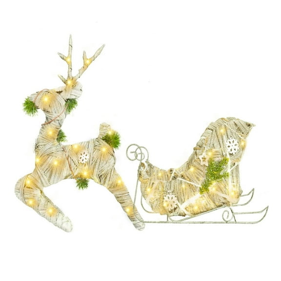 Christmas Reindeer Sleigh Decorations Indoor Outdoor LED Light Gift Set