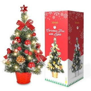 SDJMa 18 Tabletop Mini Christmas Tree Set with LED Light, Star  Treetop,Ornaments Balls,Bells and Pine Cones,Best DIY Christmas Decorations  Gold