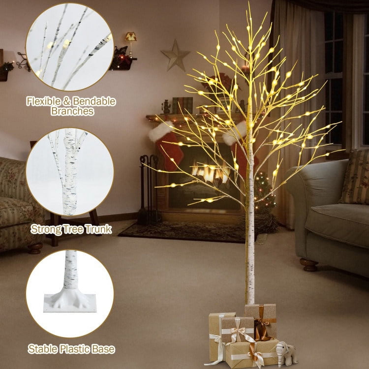 Prelit White Twig Birch Tree for Christmas Holiday with LED Lights